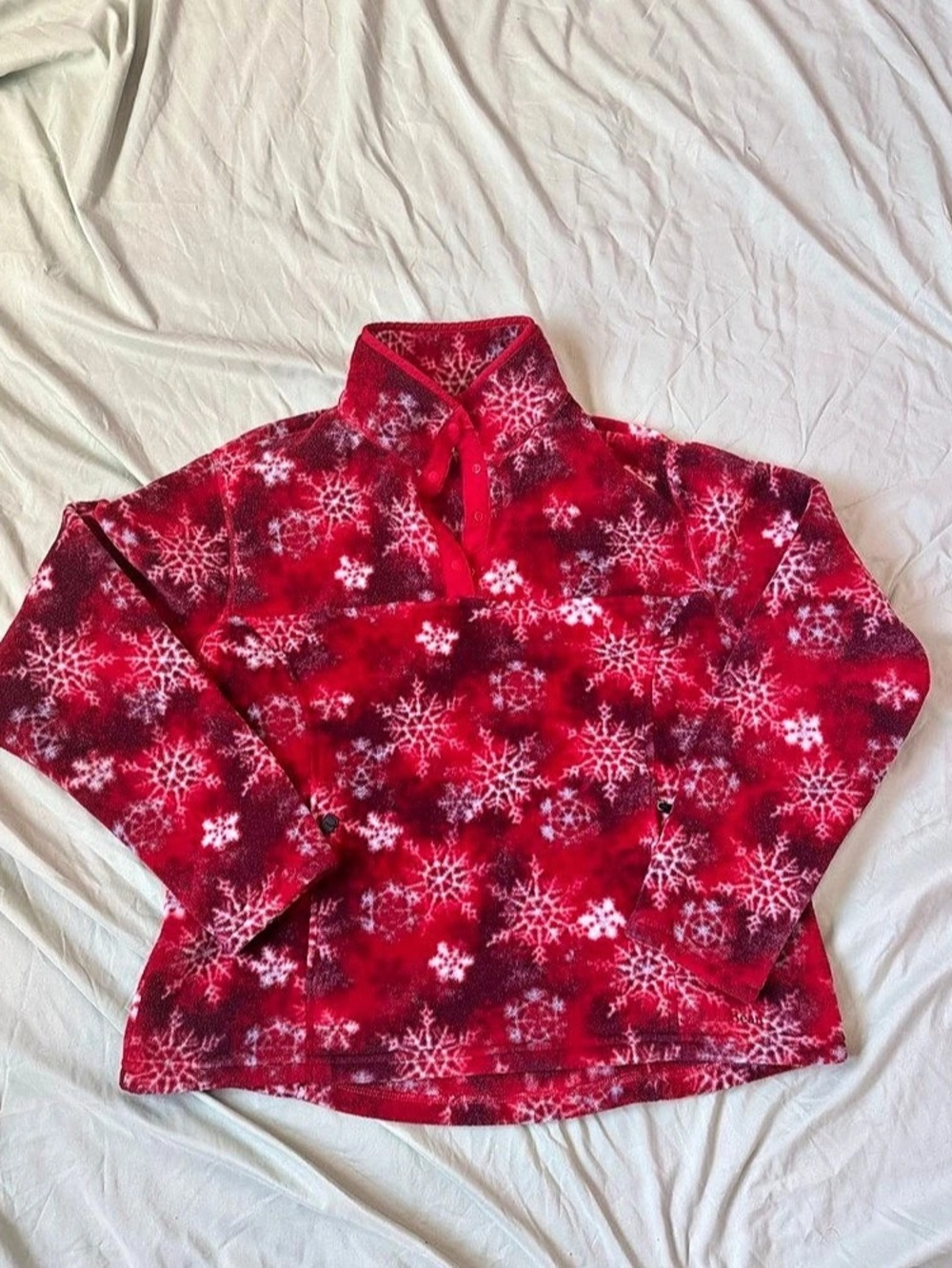 L.L.Bean Snowflake Fleece Snap-T Pullover Women's Red & White XL
